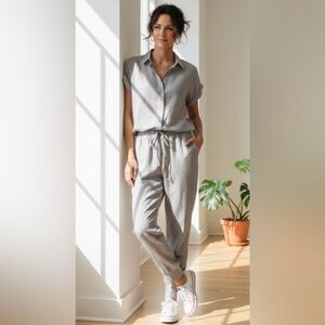 Saks Fifth Avenue Women’s 2pc 100% Linen Light Gray Jogger Set M/L